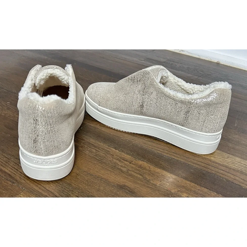 Women's‎ Platform J Slides Nada Gold Metallic Slip On Sherpa Lining Size 7.5